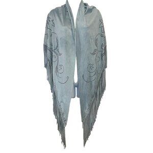 Curations Caravan Faux Suede Wrap Shawl Cover Up Western Boho Studs Fringe O/S